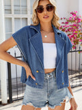 Buttoned Up Collared Neck Denim Top - Flyclothing LLC