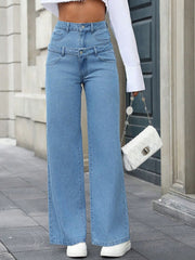 Faux Layered High Waist Jeans - Trendsi