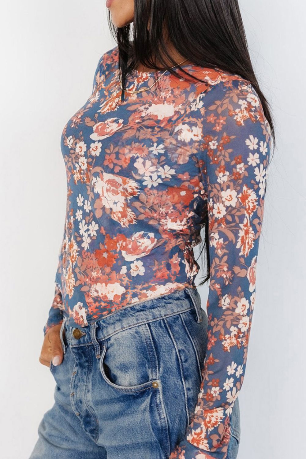 Floral Round Neck Long Sleeve T-Shirt