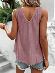 Eyelet V-Neck Wide Strap Tank - Flyclothing LLC