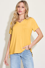 Basic Bae Bamboo Full Size V-Neck High-Low T-Shirt Trendsi