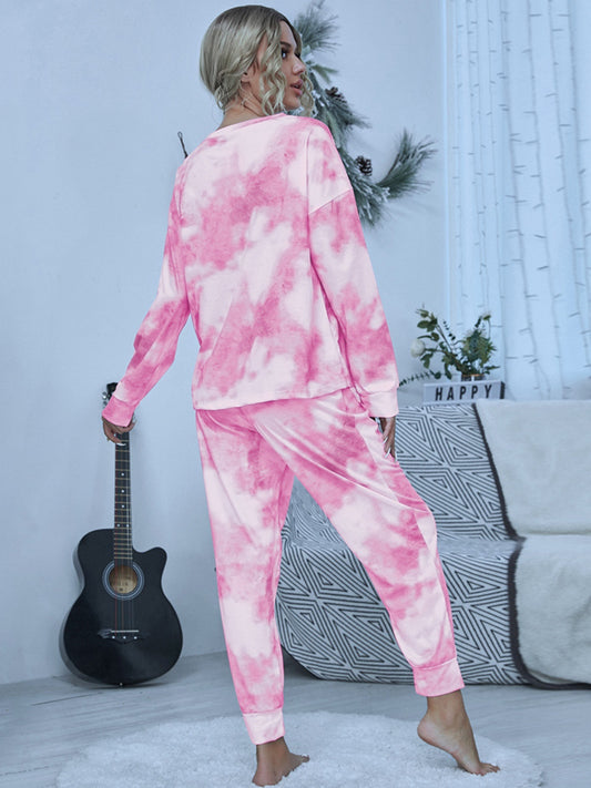 Tie-Dye Round Neck Top and Pants Lounge Set - Flyclothing LLC