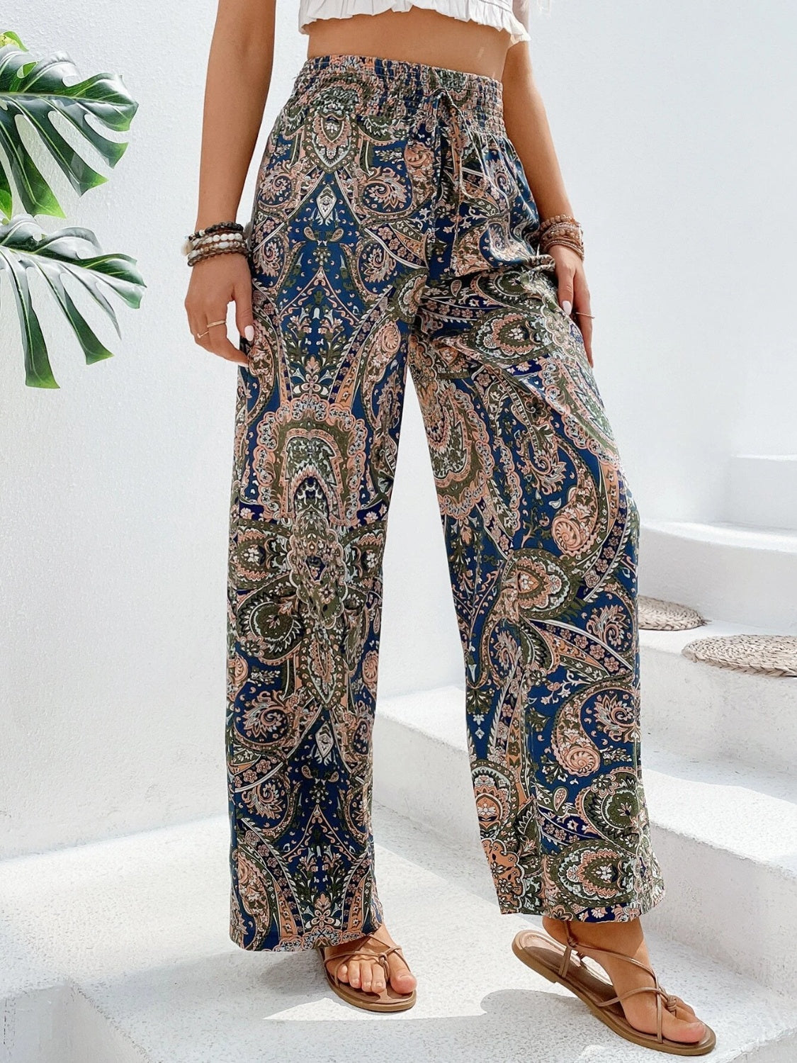 Printed Wide Leg Pants Trendsi