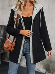 Drawstring Long Sleeve Hooded Jacket - Trendsi