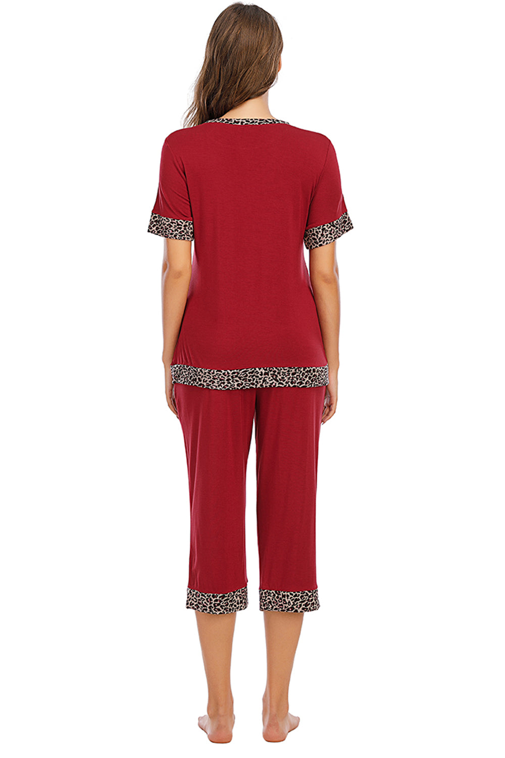 Round Neck Short Sleeve Top and Capris Pants Lounge Set - Flyclothing LLC