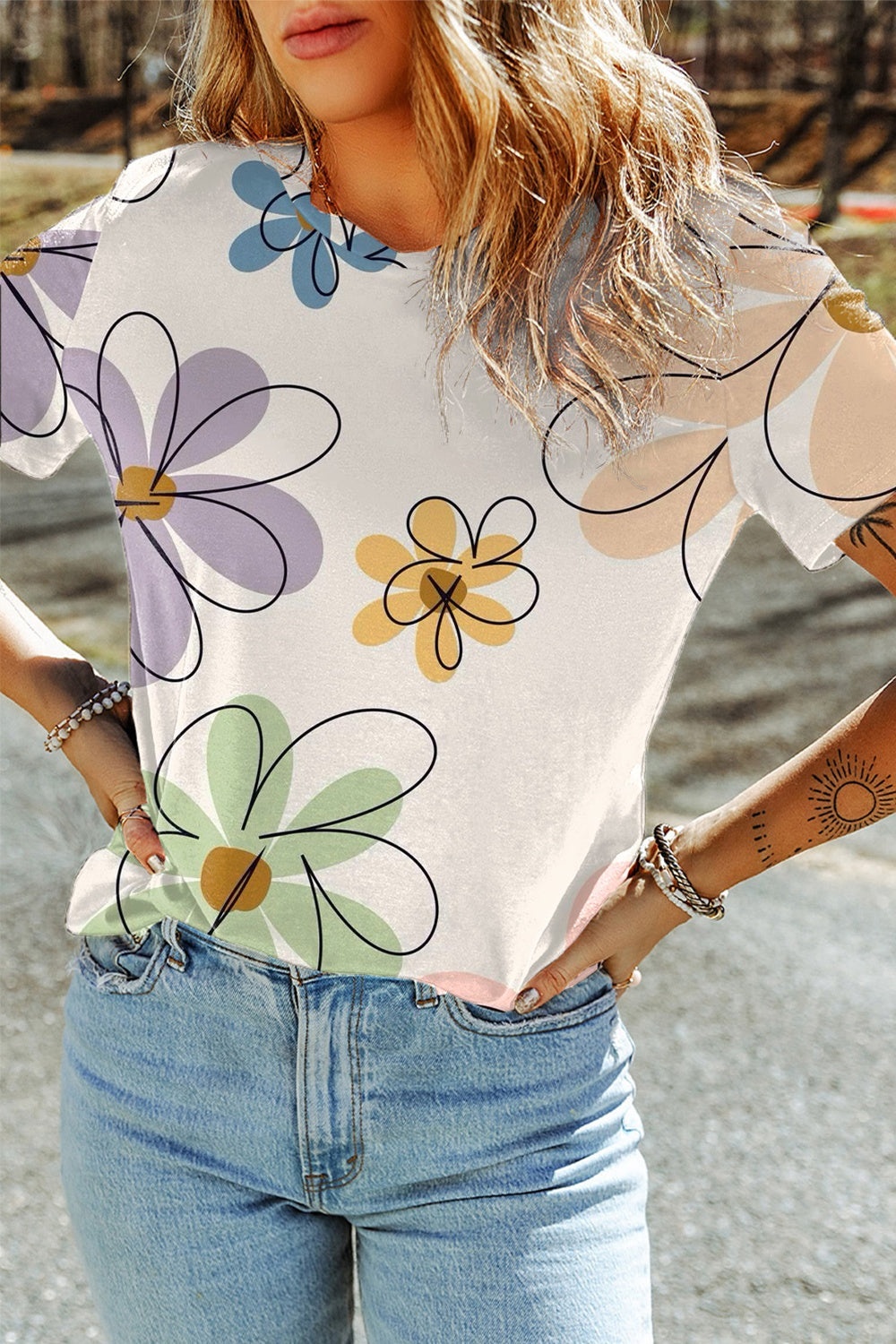 Printed Round Neck Short Sleeve T-Shirt Trendsi