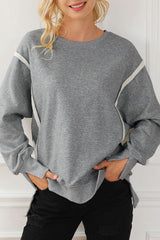 Exposed Seam High-Low Long Sleeve Sweatshirt - Trendsi