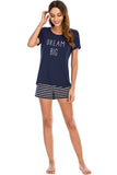 Graphic Round Neck Top and Striped Shorts Lounge Set - Flyclothing LLC