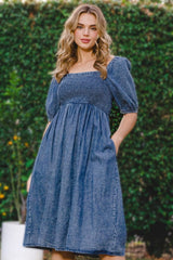 ODDI Full Size Washed Smocked Puff Sleeve Dress - Trendsi