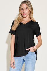 Basic Bae Bamboo Full Size V-Neck High-Low T-Shirt Trendsi