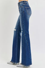 RISEN Distressed Button-Fly Flare Jeans - Trendsi