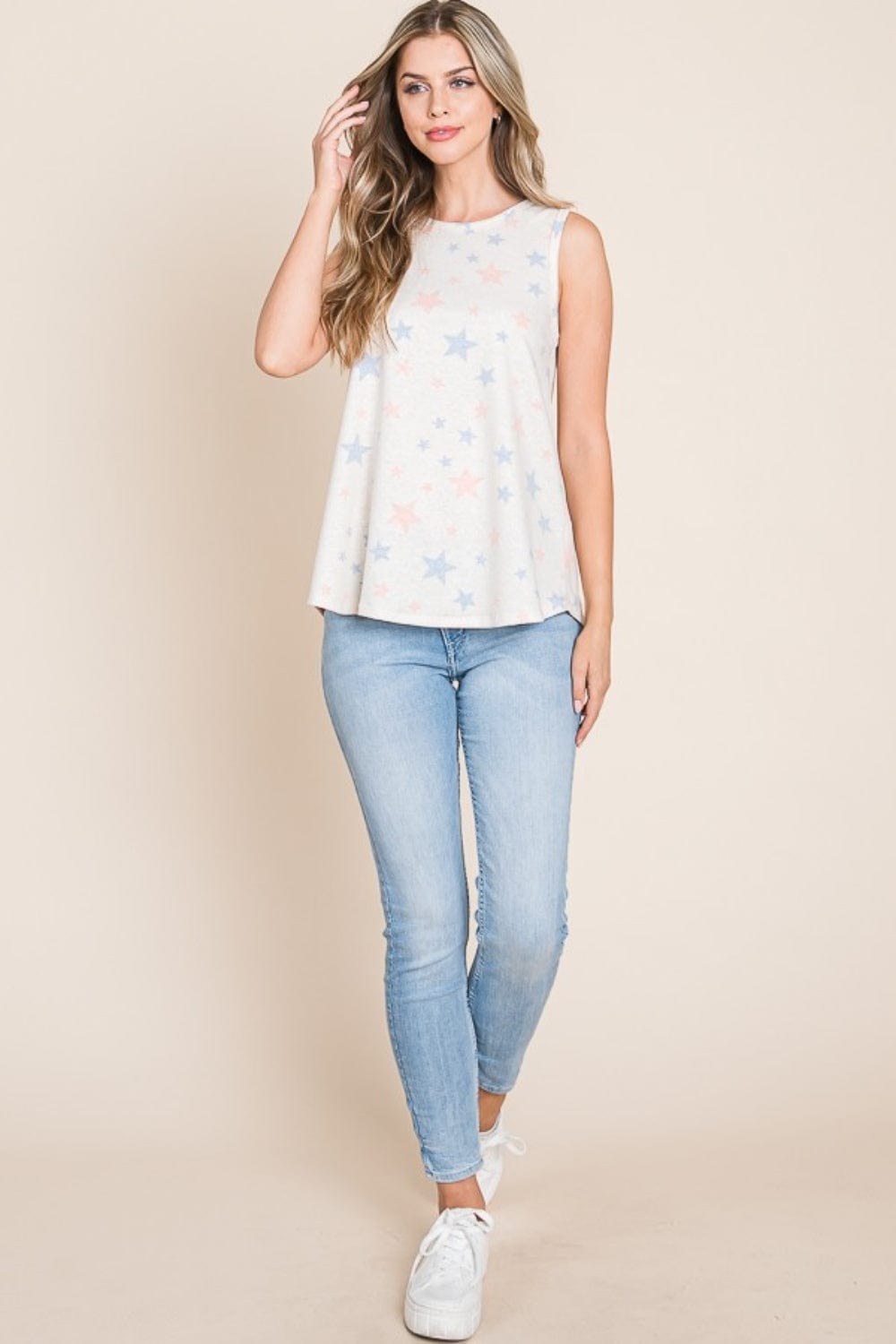 BOMBOM Star Print Round Neck Tank - Trendsi