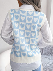 Heart V-Neck Sweater Vest - Trendsi