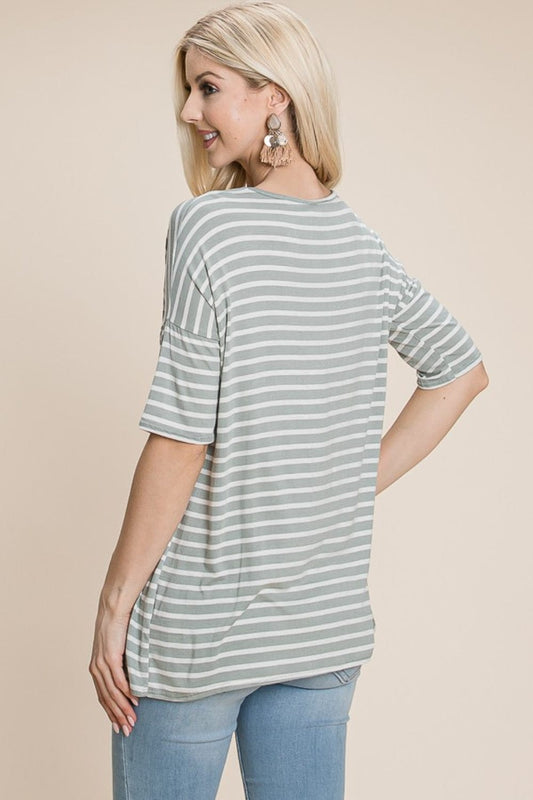 BOMBOM Striped Round Neck T-Shirt - Trendsi