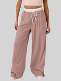 Contrast Waistband Drawstring Wide Leg Pants - Trendsi