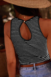 Cutout Striped Round Neck Tank - Flyclothing LLC