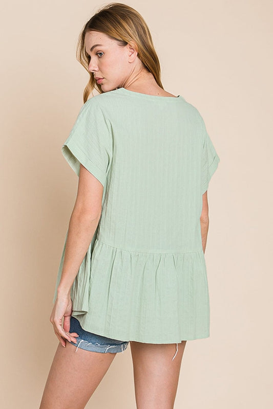 Cotton Bleu by Nu Lab Ruched Notched Short Sleeve Blouse - Trendsi