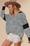 BiBi Striped Contrast Long Sleeve Knit Top