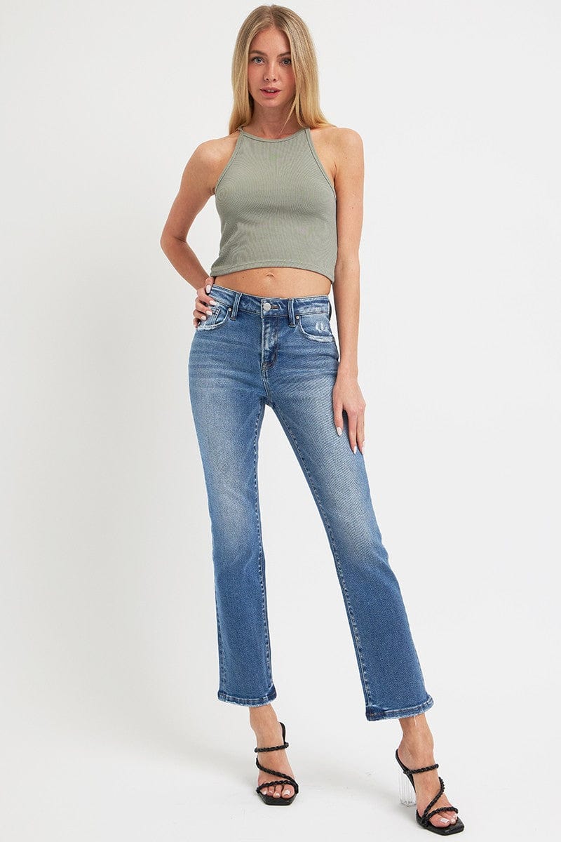 RISEN Full Size Mid Rise Ankle Straight Jeans with Pockets - Trendsi