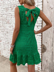 Textured Tied Round Neck Sleeveless Dress Trendsi