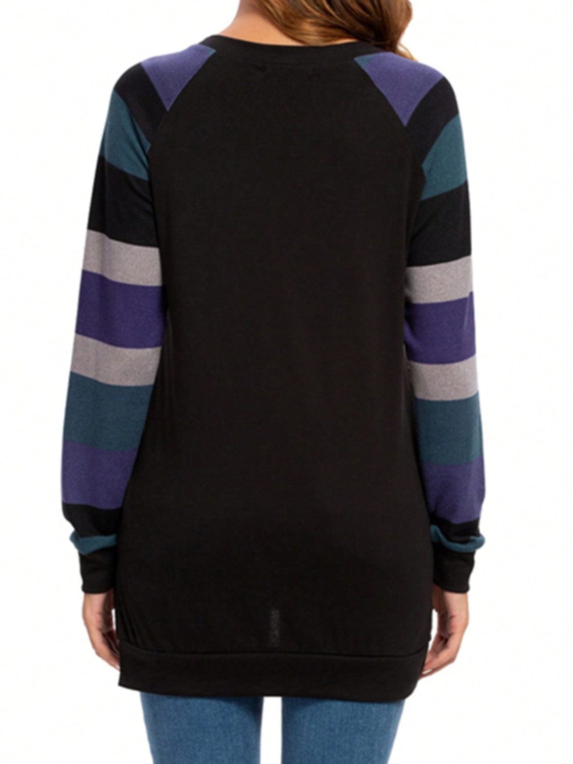 Color Block Round Neck Long Sleeve T-Shirt - Trendsi