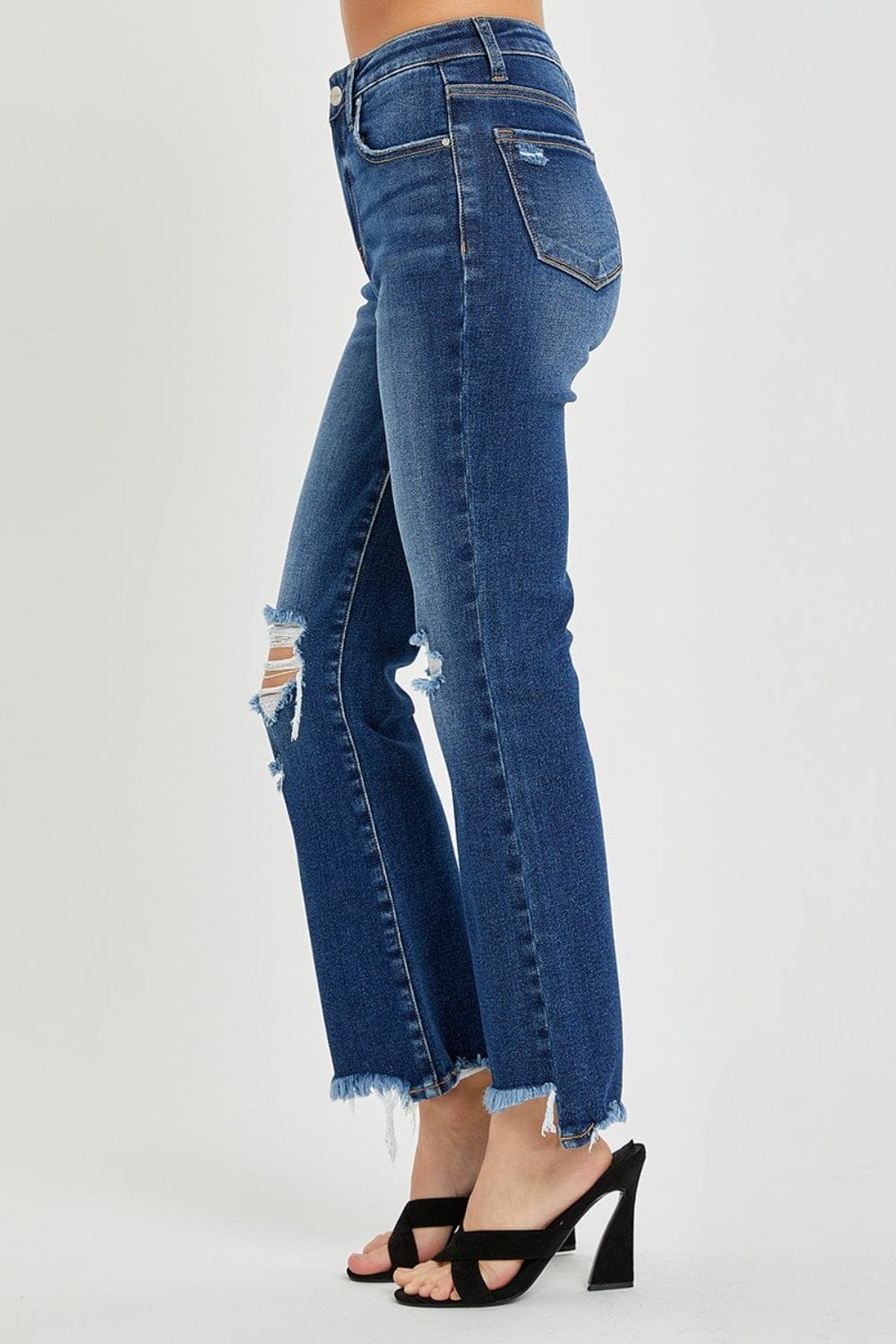 RISEN High Rise Distressed Crop Flare Jeans - Trendsi