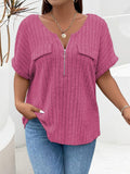 Plus Size Half Zip Short Sleeve T-Shirt - Trendsi