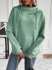 Drawstring Long Sleeve Hoodie with Kangaroo Pocket - Trendsi