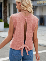 Cutout Round Neck Sleeveless Sweater - Trendsi