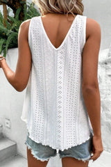 Eyelet V-Neck Wide Strap Tank - Flyclothing LLC