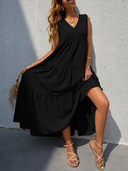 Tiered V-Neck Sleeve Dress - Flyclothing LLC