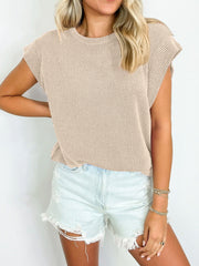 Textured Round Neck Cap Sleeve Blouse Trendsi