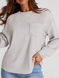 Full Size Texture Round Neck Long Sleeve Sweatshirt - Trendsi