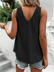 Eyelet V-Neck Wide Strap Tank - Flyclothing LLC