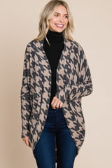 BOMBOM Houndstooth Open Front Cocoon Knit Cardigan - Trendsi