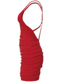 Glitter Double Spaghetti Straps Mini Dress - Flyclothing LLC