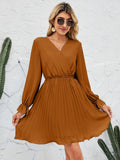 Surplice Flounce Sleeve Pleated Mini Dress - Flyclothing LLC