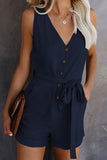 Full Size Tied V-Neck Sleeveless Romper with Pockets - Trendsi