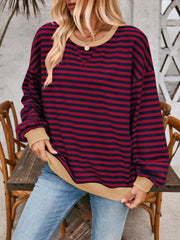 Contrast Striped Long Sleeve Sweatshirt - Trendsi