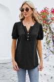 Frill Notched Short Sleeve Blouse - Flyclothing LLC