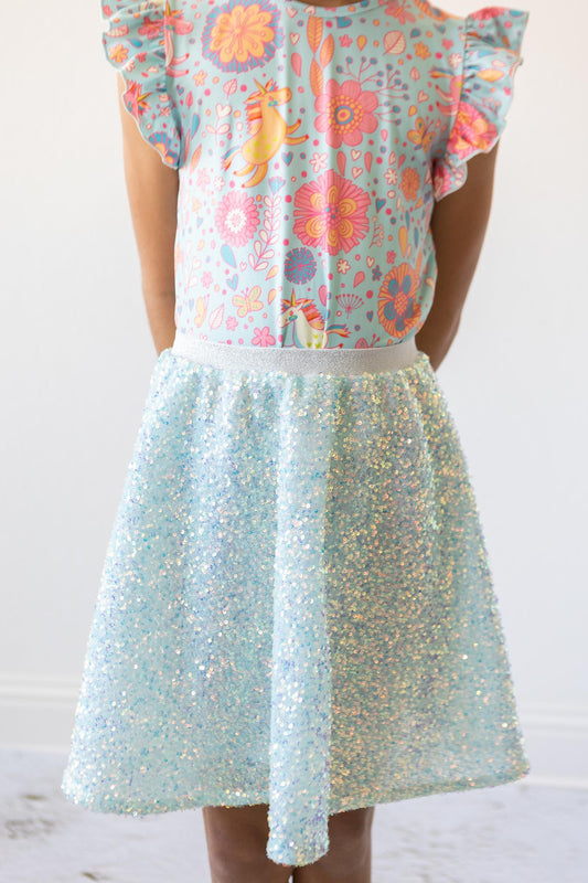 SALE Aqua Sequin Twirl Skirt