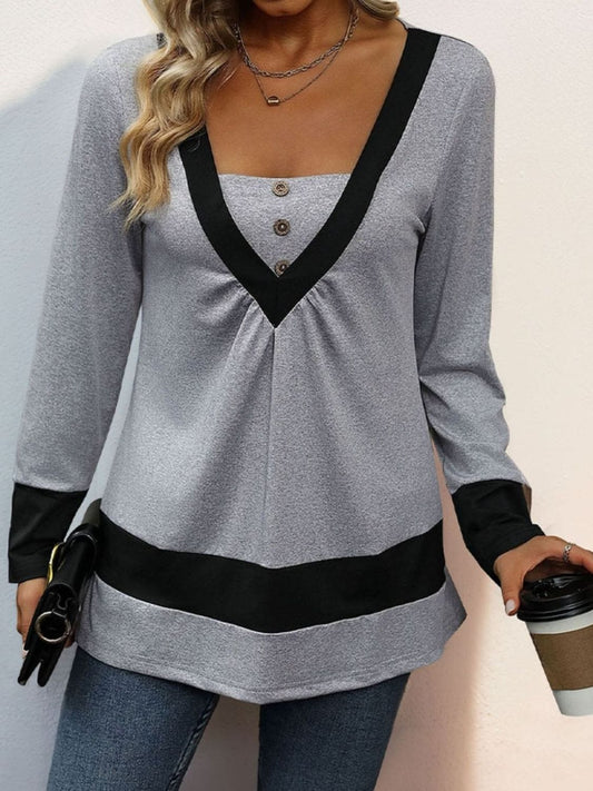 Contrast Long Sleeve T-Shirt - Trendsi