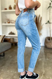 Judy Blue Full Size Distressed Straight Jeans with Patch Pockets - Trendsi