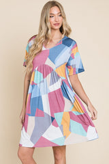 BOMBOM Ruched Color Block Short Sleeve Dress - Trendsi