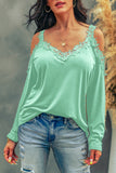 Lace Detail Cold Shoulder Long Sleeve T-Shirt - Flyclothing LLC