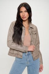 Coalition LA Button Down Cargo Vegan Leather Shacket - Trendsi