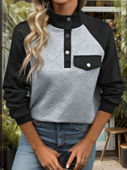 Contrast Textured Long Sleeve Sweatshirt - Trendsi