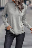 Decorative Button Round Neck Long Sleeve Top - Flyclothing LLC