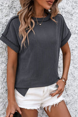 Striped Round Neck Short Sleeve T-Shirt Trendsi