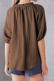 Frill Notched Half Sleeve Blouse - Flyclothing LLC